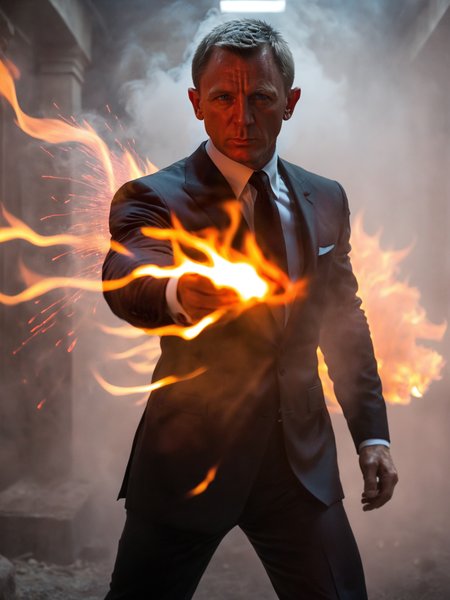 cinematic movie scene, man, suit, short hair, flames, fire, foggy, lasers, muscular,
 <lora:James Bond 007 style:0.8> James Bond 007 style