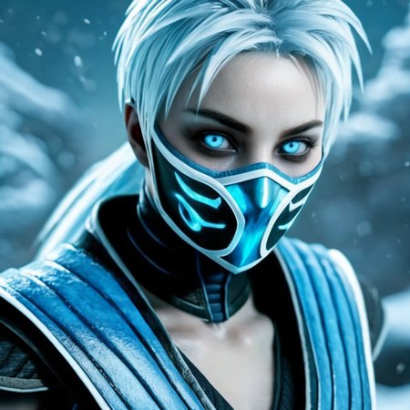 Hyperrealistic art of  <lora:Frost Mortal Kombat:1>
Frost Mortal Kombat a pale white cold skin woman with an ice frost hair and frost eyes and a black mask and a blue ninja costume, Extremely high-resolution details, photographic, realism pushed to extreme, fine texture, incredibly lifelike