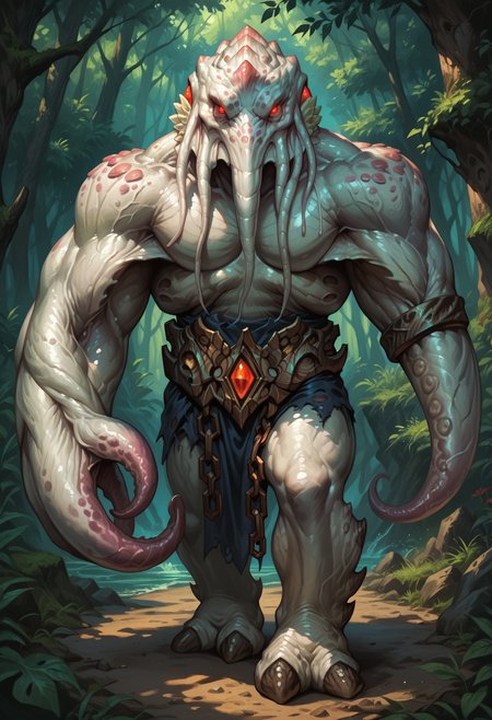 zPDXL3, score_9, score_8_up, score_7_up, detailed face, detailed body, detailed background, perfect anatomy, masterpiece, high quality, best quality, outdoors, forest BREAK three-quarter view, male, muscular, big pecs, thick thighs, faceless_one, monster, white skin, red eyes, glowing eyes, looking at viewer, standing <lora:FacelessOne_WoW_V1:0.9> <lora:detailed_notrigger:1> <lora:d3t41l3dXLP:0.5>