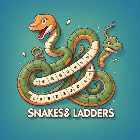 <lora:Web_Cartoon:0.8> cute, "Snakes and Ladders" text logo, coiling snakes, spatial warped illustration, flat text, outline, origami effect, professional graphics, vector art, simple background <lora:dvr-ftl:0.8>