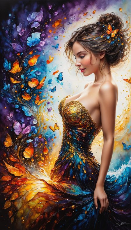 impressionist painting hyperrealistic art Whimsical and Playful, ((Silhouette Art), breathtaking (realistic FaeTastic extravaganza (alcohol ink sketch))). amazing, lovely, awe-inspiring, mesmerizing, radiant, magnificent, luxurious, fine, detailed, masterpiece. (all dark hues and fine day-glo orange glowing smoldering accent and shiny gold color scheme:1.02). glossy. award-winning, professional, highly detailed . extremely high-resolution details, photographic, realism pushed to extreme, fine texture, incredibly lifelike, high contrast, well defined ., imaginative, fantastical, bight colors, stylized, happy, Whimsical and Playful . extremely high-resolution details, photographic, realism pushed to extreme, fine texture, incredibly lifelike . loose brushwork, vibrant color, light and shadow play, captures feeling over form
<lora:InkArtXL_1.2:0.4> <lora:FaeTastic:0.39> <lora:Dance_Art:0.5>