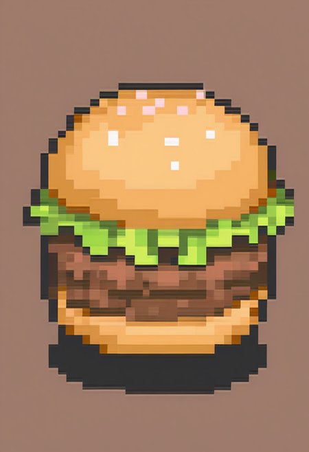 masterpiece, best quality, solo,  <lora:FEGBA-Sprites-illus_Fp:1>, simple background, pixel art, gigantic burger, no humans,