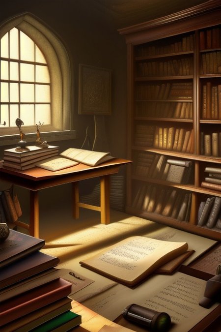 RAW photo, (masterpiece:1.3), subsurface scattering, heavy shadow, (high quality:1.4), (intricate, high detail:1.2), professional photography, HDR, High Dynamic Range, realistic, ultra realistic, photorealistic, high resolution, film photography, ambient lighting, atmospheric effects, <lora:detail_slider_v4:2>, OverallDetail, a sorcerer in his study, desk, books, shelves, FanStu, <lora:FantasyStudy-10:0.7>, epiCPhoto