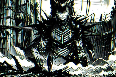 highly insanely detailed, masterpiece, top quality, best quality, highres, 4k, 8k, RAW photo, (very aesthetic, beautiful and aesthetic),  
tsutomu nihei,nihei_tsutomu,blame!,blame gakuen!,abara,TNstyle,sidonia_no_kishi,concrete walls,metal walls,buildings,gauna,gauna mech,walkway,air conditioner,ventilation fan,ventilation shaft,clouds,dome,machinery, 
<lora:ABARA:1>, 
(1girl:1.3), 
solo focus, 
(in river),splash,splashing,(sun flare,lens flare,sunset background,low horizon),backlighting,âââ