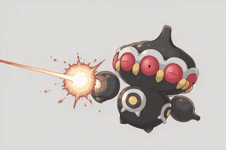 claydol,pokemon \(creature\),1other,red eyes,<lora:Claydol_-_Pokemon_r1:1>,firing,beam,