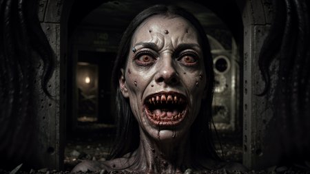 Terrifying monster emerging from a dark portal, horror, detailed, hyperrealistic, nightmare fuel, dark and eerie atmosphere, monstrous claws, extreme closeup of eyes, cinematic, concept art, 4k resolution, unsettling, haunting, digital painting
