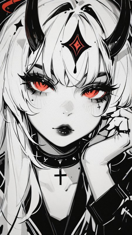 ,masterpiece,best quality,newest,  <lora:Monochrome_Glamour-000009:1.0> mcglam, monochrome, 1girl, red eyes
