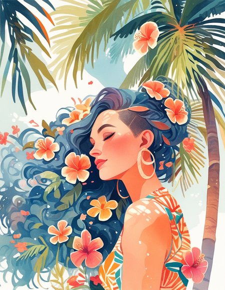 ncpy45 style tropical island with palm trees in the middle of the ocean <lora:ncpy45 style:1>, score_9, score_8_up, score_7_up, score_6_up, score_5_up, score_4_up