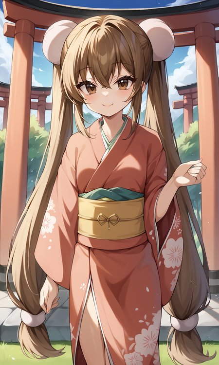 score_9, score_8_up, BREAK
1girl, kokonoerin, brown eyes, brown eyes, very long hair, 
kimono, 
looking at viewer, light smile, cowboy shot, 
outdoors, torii, 
<lora:KokonoeRin_Pony:1>