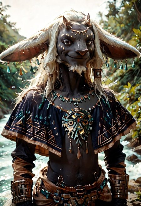 score_9, score_8_up, score_8, score_7_up, rauru totk, anthro, scalie, 1boy, solo, zonai, white hair, dark fur, athletic,  sexy pose, smug, cinematic, photorealistic, hyperrealism, real life, hi res, extreme detail, masterpiece, best quality, fur