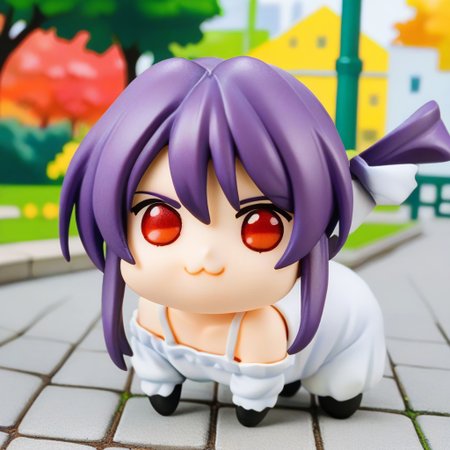 score_9, score_8_up, score_7_up, best quality, source_anime,  1girl, solo, takabe,red eyes, purple hair,doro, creature, :3, chibi, no humans,white skin,four legs,all four, solid circle eyes, no pupils,park,simple background