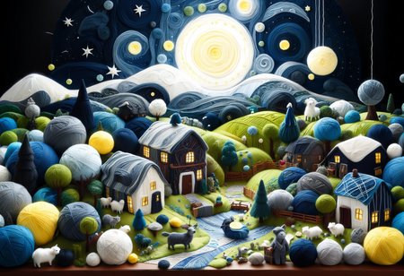 masterpiece, very aesthetic, absurdres, newest, Yarnworld, the starry night <lora:Challenge_Winnifier:0> <lora:Yarnworld-000017:1>