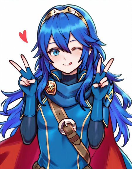 rotomwake,



wink, tongue out, peace sign, Lucina (Fire emblem), blue hair