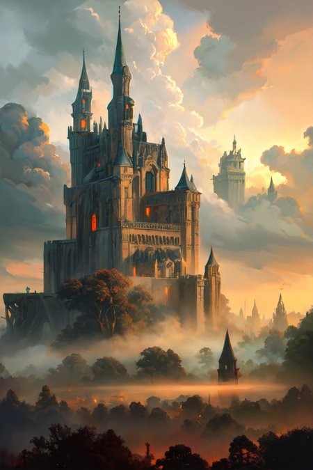hyperrealism oil painting, ghost of the castle,
thunderstorm, and many small clouds, and slightly cloudy, fantasy forest,
an expansive ancient forest, featuring towering oaks, diverse wildlife, a variety of flora,
{dawn|dusk|night},
 <lora:more_details:0.3>,
 <lora:EnvyFantasyMix05:0.3>,
 <lora:ghost:0.5> guiguai,
 <lora:FantasyRuins:0.3> FanRu,
 <lora:USNR STYLE_XL_loha:0.3> usnr,