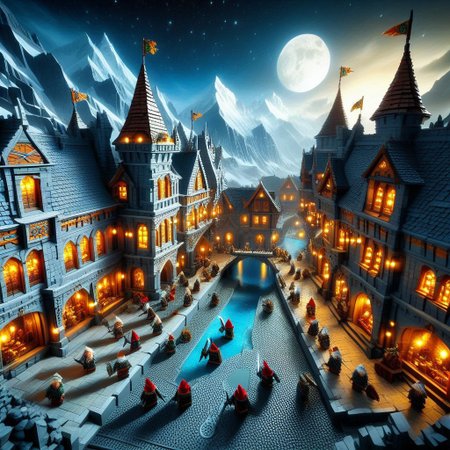 Smooth Quality, masterpiece, best quality, amazing quality, dwarves fighting elves,troglodytic  city, lights, mounted wolves, humoristic,