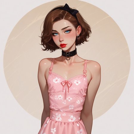 score_9, score_8_up, score_7_up, Expressiveh, fFaceDetail, OverallDetail, sexy pose, 
, kawaii, perfect eyes, detailed, , pale skin, perfect skin, 
(1_Femboy), detailed eyes, big blue eyes,
 , 
sexy skinny feminne body, round sport ass, 
, narrow waist, bob haircut ,brown hair, 
Lace stockings, , black nails, , ear piercing, makeup, lipstick, strands, black collar, , ,
, submissive, thin waist, 
Aroused, , 
sexy, blush,, eyes widen, sweat, 
Solo, 
 cotton dress, cincher, pink dress, floral print, lace, bow, back bow, collarbone, hairband, hair bow, highly detailed, intricate, arms out, leaning back, contrapposto, modelshoot, abstract background, cowboy shot, solo