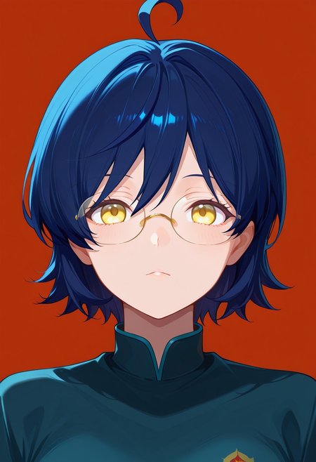 score_9,score_8_up,score_7_up, <lora:Jenya Lora:1>,1 girl, solo, mz, ahoge, short hair, blue hair, yellow eyes, glasses,