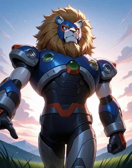 <lora:Reploid_(Mega_Man_X)_(Illustrious)_(AD):1.5> reploid, MMX, 
exterior, sky with clouds, grassy valley,
male focus, intense shadows, dynamic shadows, intricate details, attention to details, gradient coloring, bright vivid colors, robot, bent leg, glossy metal body, cowboy shot, lion reploid, 
BREAK very awe, masterpiece, best quality, amazing quality, very aesthetic, highres, absurdres,  
EZRealPONYXL, zPDXL, Smooth Quality, lazynsfw,