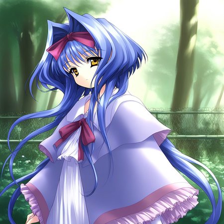score_9, score_8_up, score_7_up, source_anime, rating_explicit, BREAK  <lora:Shion_IES_Ver2.0_XL:1> Shion_IES, very long hair, blue hair, hair bow, hair intakes, brown eyes, short stack,
 solo, bow, upper body, capelet, frills, yellow eyes, hair ribbon, looking at viewer,
scenery, outdoors, nature, fence, morning, shining,