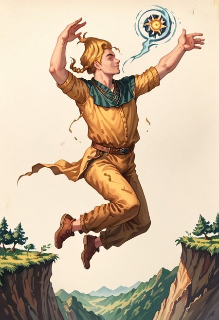 score_8, score_8_up, score_7_up, oblivionarts, 1boy, male focus, solo,  adoring_fan, (((jumping off a cliff))), simple background,