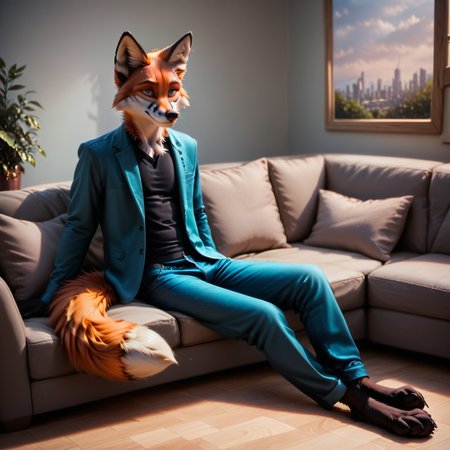 score_10, realistic style, detailed fur, anthro, furry, fox, sitting