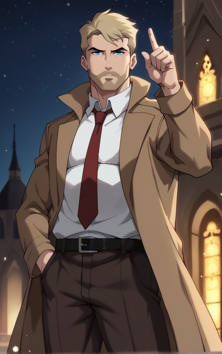 score_9, score_8_up, score_7_up, looking at viewer,  BREAK
DCAU_JL_JohnConstantine_ownwaifu, 
1boy, blonde hair, blue eyes, male focus, short hair, facial hair, mustache, 
red necktie, trench coat, white shirt, collared shirt, open coat, brown coat, belt, pants, coat, long sleeves, beard, brown jacket, formal, brown pants, popped collar, black belt, long coat
(standing, ojou-sama pose), gothic cathedral in background, night sky, moonlight, bokeh, outdoors, <lora:PONYXL_DCAU_JL_JohnConstantine_ownwaifu:0.7>, depth of field, solo, Interesting Image, Captivating Image,