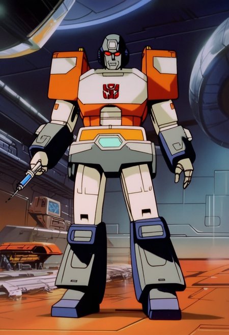 score_9, score_8_up, score_7_up, animation, transformers, 1boy, robot, mars rover themed robot, mars rover, decepticon, short, bulky, scientist, glowing eyes, red eyes, large eyes, circular eyes, white armor, solar panels, transforms into mars rover, full body, cowboy shot, smiling, holding syringe, scientist, surgeon, nostromostyleai,