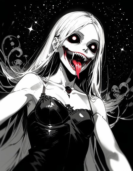 (masterpiece, best quality, high quality, good quality), 1girl, solo, halftone effect, cosmic, horror_\(theme\), ghost, multiple arms, sharp_teeth, tongue_out, long_tongue, colored_tongue, ribcage, depth_of_field, cowboy_shot, dutch_angle, upper_body, , add-detail-xl, ph4nt0m01l, BioPunky<lora:Pony Effects\skumerz\BioPunky.safetensors:0.8:0.8> <lora:Pony Effects\freckledvixon\ph4nt0m01lXLP.safetensors:0.7000000000000001:0.7000000000000001> <lora:XL Enhance\w4r10ck\add-detail-xl.safetensors:0.25:0.25>