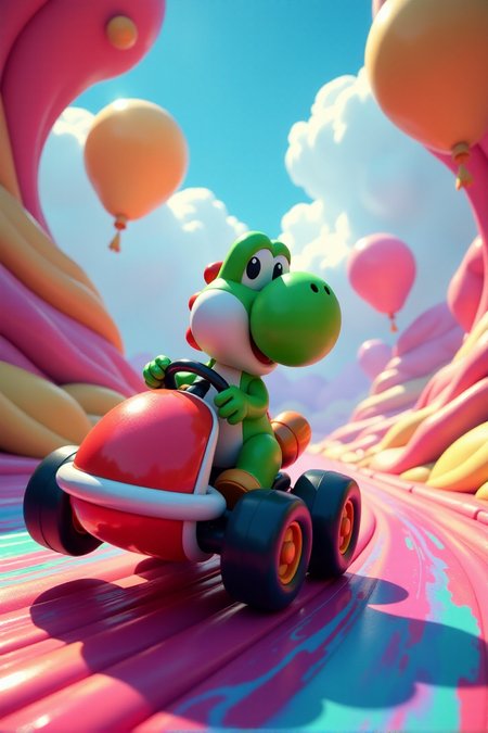 Yoshi in a red kart speeding through a swirling, psychedelic landscape of iridescent balloons and warped surfaces, vibrant colors, dynamic lighting, highly detailed, 8k resolution, cinematic lighting, hyperrealistic, --ar 16:9 --zoom 1.5 --style sdxl Yoshi's Balloon Bonanza
aidmafluxpro1.1,Fantasy detailersâââ