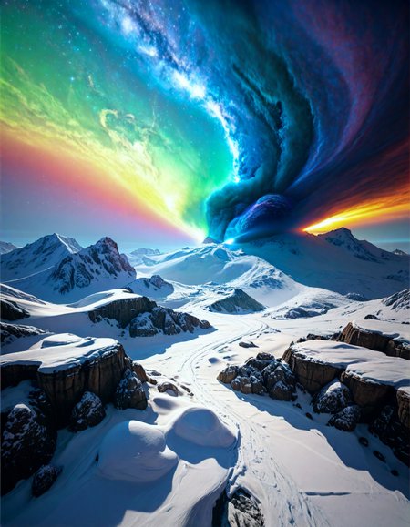 surreal landscape:1.2
a majestic mountain, with soaring peaks, a vast horizon, snow-dusted trees, an awe-inspiring landscape,
calm seas and gentle breezes ,
Sunshower with rainbow formation,
Cumulonimbus capillatus incus anvil,
Submarine hydrothermal vent glow,
Winter pine forests under snow,
Oasis palm clusters,
Volcanoes erupting liquid starlight,
Bridges made of solidified music,
,
Kentaro Miura 
(masterpiece:1.4), (intricate details:1.4), (hyperrealistic:1.3),(painting:0.9),(ultra detailed:1.4), (8k resolution:1.3), (sharp focus), (dramatic perspective:1.1), (chromatic aberration:0.3), (film grain:0.2),
<lora:JuggerCineXL2:0.3>,
<lora:add-detail-xl:0.3>,
<lora:WildcardX-XL-Detail-Enhancer:0.4>,
<lora:xl_more_art-full_v1:0.7>,
<lora:ClassipeintXL2.1:0.3>,
<lora:Flux-XL_Scenery:0.3> flux-scenery ,
<lora:EnvyDramaticLightingXL01:0.7>
detailxl,