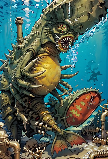 score_9, score_8_up, score_7_up,draygon, monster, underwater, spikes, belly, multiple claws, skulls, floating, claws, sharp teeths, veiny eyes,dark, underwater, air bubbles,solo