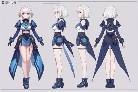 masterpiece, best quality, 1girl, Samus Aran, Metroid. black Sister of Battle power armor, Warhammer 40k, white fur trim, short white hair, bangs hair, glowing blue eyes, scar face, scar skin, scar marks, pretty eyes, medium breasts, wide hips, long legs, hourglass figure, sexy pose, standing pose, battle field background, score_9, score_8_up, score_7_up, score_6_up, source cartoon, rating explicit, full body, dynamic pose, CharacterDesignXL , (CharacterSheet:1), reference sheet, (full body, from side, front:1.1), upper body, cartoon,, simple white background