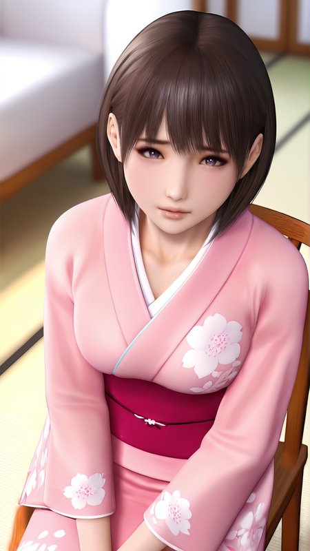 amazing quality,absurdres,best quality,masterpiece,highres,newest,detailed,detailed body,detailed face,masterpiece,best quality,solo,
å§ã¶å´æ¸©æ³,1girl,solo,pink kimono,short hair,brown hair,chair,floral print,3d,realistic,<lora:å§ã¶å´æ¸©æ³:0.8>,