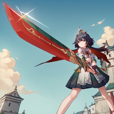 score_9, score_8_up, score_7_up, score_6_up, score_5_up, source_anime,
outdoors, sky, clouds,
<lora:yunli.pony:1>, yunli, red nails,
<lora:Brave_perspective_sword_stance_pony:0.8>, brave perspective, two handed, holding sword, buster_sword, red sword, green sword, gradient sword, very large sword,