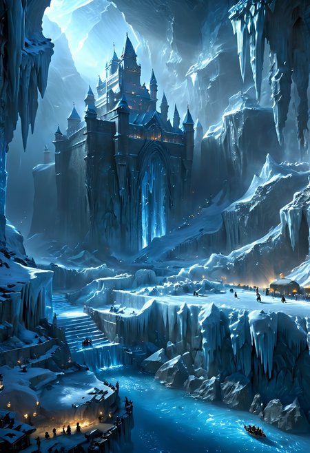 action shot of realistic highly detailed ice age land with an ice fortress, (((masterpiece))),(((ultimate quality))),32k,hyperrealistic, photorealistic, stunning composition, sharp focus, clear shadows and highlights, introcate details, high texture resolution, raw picture, epic, grandeur, HDR, fading ray of light, fantasy special effects, fantasy effect  <lora:add-detail-xl:1> <lora:add_details_xl:1> <lora:detailed_notrigger:1> <lora:More_interesting_backgrounds:1> ibg, cg wallpaper, UHD