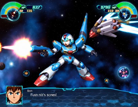"0599", high quality,A strategic space combat scene set within a mecha game interface, where the legendary Mega Man, also known as Rockman, takes center stage. The HUD shines with high-quality visuals, displaying Mega Man in battle-ready stance, his armor polished and energy levels full, indicating his formidable power. As Rockman's animated and determined face replaces the pilot's portrait, the surrounding cosmos provides a serene backdrop, creating a stark contrast to the looming high-tech skirmish, reflecting the game's fusion of retro charm with modern strategy elements, <lora:rw4:0.6>