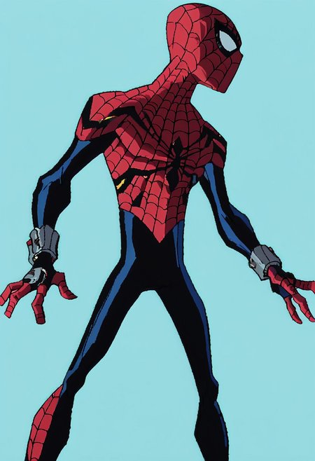score_9_up, score_8_up, score_7_up, 1boy, skinny, solo, bodysuit, spider web print, mask, standing, SpecStyle, simple background <lora:teentitans_pony_v1:1>