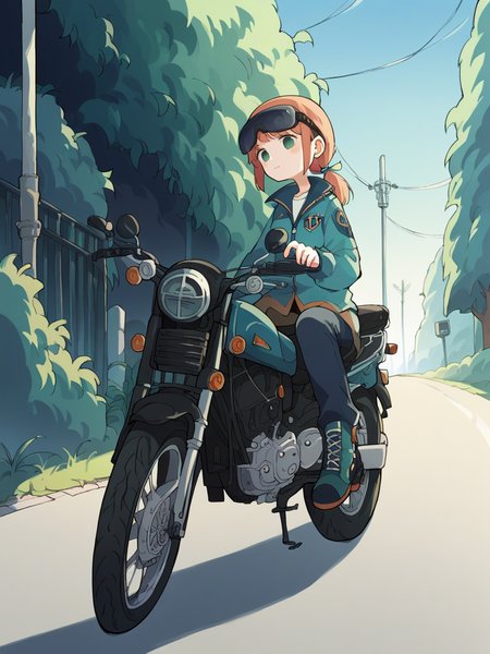source_anime, score_9, score_8_up, score_7_up, score_6_up, score_5_up,  <lora:4m00lXLP:1> 4m00l, 1girl, motorcycle,