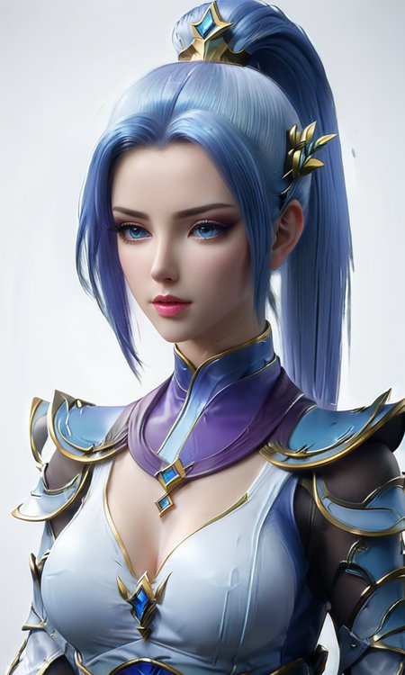 1girl, solo, ponytail, long hair, white background, armor, hair ornament, blue eyes, full body, simple background, looking at viewer, breasts, blue hair, shoulder armor, lips, closed mouth, high ponytail <lora:HanYue_SDXL (1):0.6>, 8k portrait,of beautiful girl white cyborg,elegant,majestic,digital photography,art by artgerm and ruan jia, surreal painting hair,highres,focus,colorful,paint,illustration,glow,impossible figures,paradoxical art,paradox,impossible geometry,hypercube,abstract fantasy castle,Beautiful Psychedelic Trippy White Intricate Detailed Elaborate, <lora:xl_more_art-full_v1:0.6>