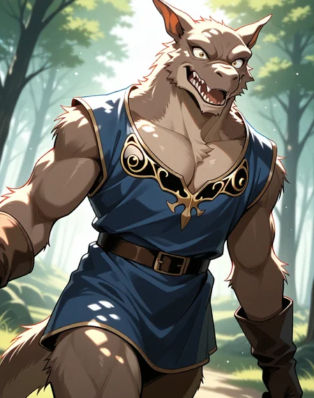 <lora:Kobold_(Record_of_Lodoss_War)_(Illustrious)_(AD):1> kobold, muscular, Record of Lodoss War, 
dutch angle, exterior, battleground, dynamic action, dutch angle, fantasy forest, nature landscape, 
kobold soldier, no pants, fur tail, furry body, cowboy shot, bent leg, twisted torso, male chest focus, ((pec cleavage, ):1.5), 
BREAKvery awe, aesthetically pleasing, masterpiece, best quality, amazing quality, very aesthetic, perfect depth of field shot, masterclass color theory, in'ei, gradient style coloring, 
EZRealPONYXL, zPDXL, Smooth Quality, lazympos, IllustQualXL_Pos,