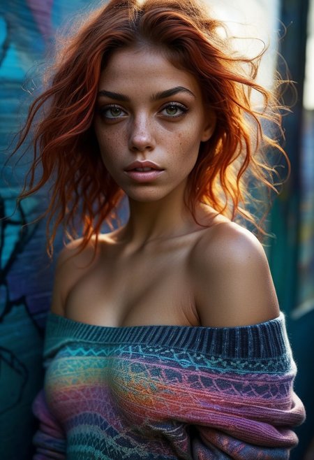 mysterious coloured woman with freckles, a stunningly seductive stare, in off-shoulder sweater, fading backlit background, pastell colours, alluring goddess, by Minjae Lee, Carne Griffiths, Emily Kell, Steve McCurry, Geoffroy Thoorens, Aaron Horkey, Jordan Grimmer, Greg Rutkowski, amazing depth, double exposure, surreal, geometric patterns, intricately detailed, bokeh,  perfect balanced, deep fine borders, artistic photorealism , smooth,  great masterwork by Suiras  <lora:add-detail-xl:2>  <lora:Double_Exposure:0.5>