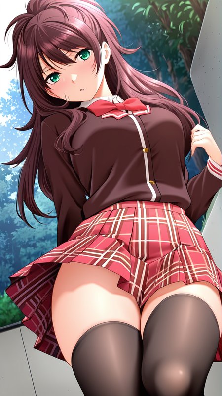 amazing quality,absurdres,best quality,masterpiece,highres,newest,detailed,detailed body,detailed face,masterpiece,best quality,solo,
æ°æ¢ æ¢,1girl,thighhighs,green eyes,plaid skirt,school uniform,shirt,long hair,brown hair,<lora:æ°æ¢ æ¢:0.85>,