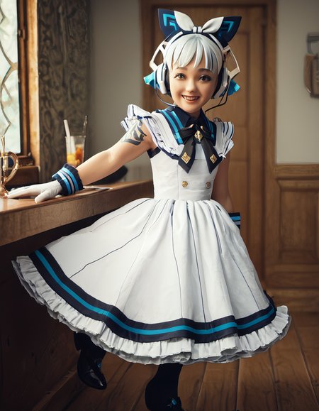score_4,score_5,score_6,score_7_up,score_8_up,score_9 ((masterpiece,best quality,ultra detailed,highres,HD,4k:1.2)), 
Azure Striker Gunvolt(Main),
1 cute girl,solo,girl forcus,solo forcus,
indoors,
KagamineRin, short hair, hairclip, white hairband, hair bow,
KagamineBase, short hair, hairclip, hairband, hair bow, white headphones, shoulder tattoo, number tattoo, 
ribbon on clothes, Color pantyhose,white gloves, gloves, sleeveless dress, frilly dress, black footwear, black shoes,
smile,happy,open mouth,cheerful,, embedding:civit_nsfw