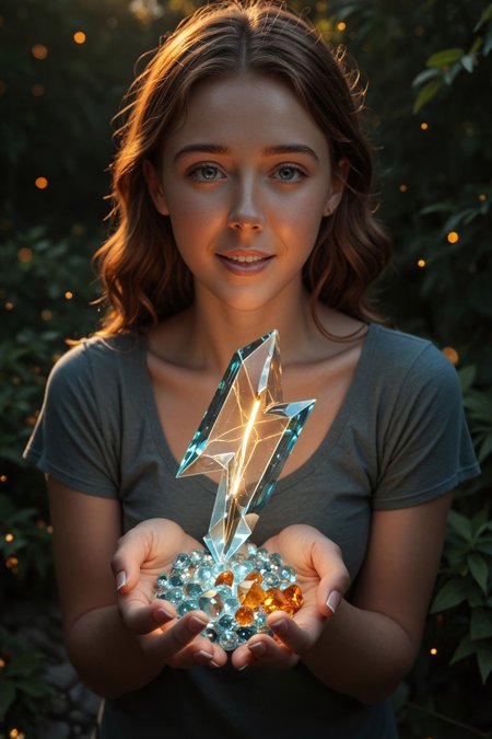 great lighting, stvmccrr style.

Beautiful Ultra-realistic face (subsurface scattering:1.2), 
delicate features, (soft contour:1.2), flushed cheeks (rosy undertones:1.25). 
smooth complexion (micro-pores:1.2), (modest hopeful smile) on lips (natural gloss:1.3). (reflective white pearl teeth:1.1). Heavier upper lip.
detailed grey eyes (icy blue backlight:1.25),
no light spill (contained illumination:1.4).
Precious wavy hair (soft flyaways:0.5). 
She shares her awe directly with the viewer, silently pleading for connection and more wonders. eyes locked on viewer in shared awe. Direct gaze bridging gem and viewer’s perspective. 