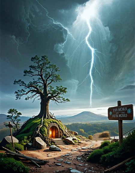 fantasy landscape:1.2
Dark Forest, Ancient trees towering with gnarled branches, fallen logs scattered across the forest floor, a stone altar covered in moss, broken droid parts partially buried in the underbrush, an old wooden signpost with faded carvings,
a stormy open sea, featuring crashing waves, dark clouds, and flashes of lightning ,
Partly cloudy Weather,
Cavum holes in supercooled layers,
Stormy greenish pre-tornado light,
Vernal equinox bird migrations,
,
Desert of sand that whispers prophecies,
,
Snowfall assembling origami creatures,
Hiro Mashima 
(masterpiece:1.4), (intricate details:1.4), (hyperrealistic:1.3),(painting:0.9),(ultra detailed:1.4), (8k resolution:1.3), (sharp focus), (dramatic perspective:1.1), (chromatic aberration:0.3), (film grain:0.2),
<lora:JuggerCineXL2:0.3>,
<lora:add-detail-xl:0.3>,
<lora:WildcardX-XL-Detail-Enhancer:0.4>,
<lora:xl_more_art-full_v1:0.7>,
<lora:ClassipeintXL2.1:0.3>,
<lora:Flux-XL_Scenery:0.3> flux-scenery ,
<lora:EnvyDramaticLightingXL01:0.7>
detailxl,