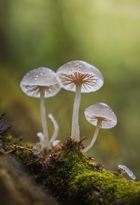 Delve into the enchanting microcosm of "Plants and Fungi" as you explore the delicate beauty of Mycena fungi, captured in Recarei, Paredes, Portugal. This macro shot reveals the intricate details of the tiny fungi, showcasing their fragile stems and delicate caps with crystal-clear precision. In the foreground, soft flowers add an extra layer of natural charm, their petals framing the fungi like nature's own artwork. Set against a backdrop of the forest floor, the fungi and flowers stand out in sharp focus, while the surrounding environment melts away into the most exquisite bokeh. Small, twinkling bokeh lights in the background, like tiny orbs of magic, create a dreamlike atmosphere that highlights the ethereal beauty of the scene. This mesmerizing image, shot with a Canon EOS R5 paired with a Canon RF 100mm f/2.8L Macro IS USM lens, captures every fine detail and subtle texture with stunning clarity. Immerse yourself in the hidden wonders of the natural world, where the interplay of light and shadow, combined with the finest bokeh and the charm of foreground flowers, elevates the humble Mycena fungi to a work of art.