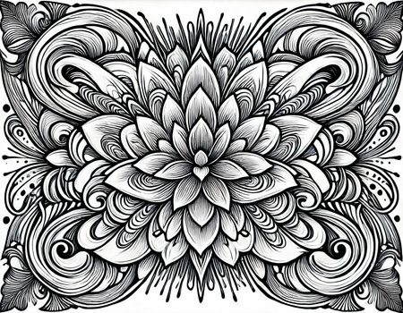 lineartlora, psychedelic, lineart, monochrome, black and white