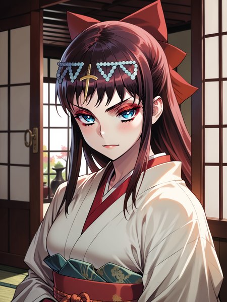 (upper body, solo:1.1) <lora:happy_tentacle-elseria-v0.5-000020:1>, ht_elseria, hair bow, 1girl, circlet () ( :1.1) ( (head back :0.8) , , ( :1.2) , , :1) , indoors, ((night, night sky :0.6), :0.8), ( window :0.9), (furniture:0.9), , , , , ( :0.8), east asian architecture, tatami, (geisha:1.2), japanese clothes, (makeup, red eyeshadow, red eyeliner:1.2), (lipstick:0.6), hand fan, hair ornament, nihongami, kanzashi, hair stick, nail polish, obi, pale skin, white skin, open door, garden, ( :0.8) score_9, score_8_up, score_7_up, score_6_up, score_5_up, score_4_up, [(realistic, photorealistic:1.3):(realistic:1.2):24] [(3d:1.2)::16] <lora:LUUNA's Lunas-NijiJourney-SDXL-B2:0.35>, nijijourney <lora:prgfrg23's Counterfeit-V3.0 Style SDXL_LoRA_Pony Diffusion V6 XL:0.5> <lora:mfcg's mfcgXL:0.12> <lora:reweik's gyokai(himehajime)_PonyXL_style_v01:0.14>