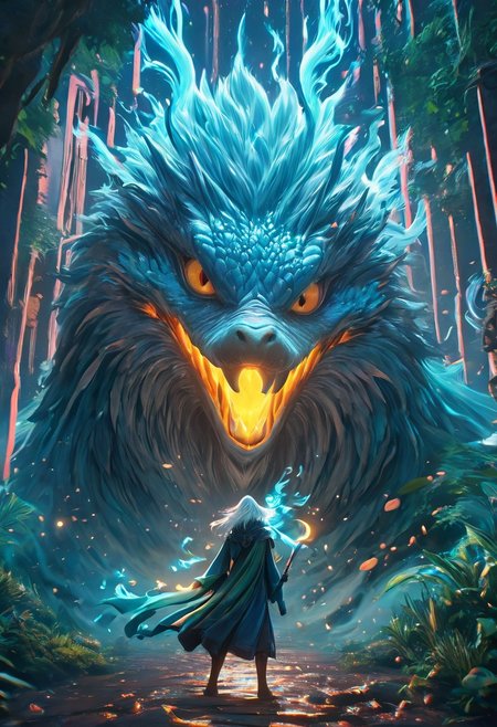 Dave the Duck facing giant alien monsters, whimsical fantasy scene, Gandalf the Grey battling Voldemort in the background, pure magic flowing through the air, vibrant colors, dreamlike atmosphere, digital art, art by Yuumei and Ross Tran, 8k resolution, concept art with a focus on environmentalism and femininity, characters in action, pastel colors, detailed and imaginative composition. 
concept-art, fantasy, epic, majestic, magical, dreamy, perspective, light and shadow, moody, epic, 
beautiful, painterly, aesthetic, textural, vivid, vibrant, intricate details, highly detailed, ultra-detailed, absurdres, 
novuschroma53 style, DonMM4g1cXL, aid291, bosstyle