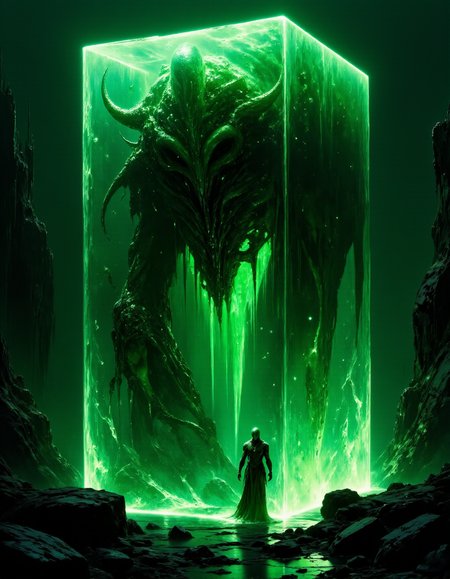 highly detailed and extremely horrifying dragon head xenomorph trapped in a gelatinous cube, unsettling green glowing, engulfed, highly dramatic dim lighting 
<lora:artisketchyfs-v02:1>  <lora:gelatinous_cube-flux-by_oneviolentgentleman:0.7> <lora:flux.1_lora_flyway_Epic-Characters_v1:0.7>